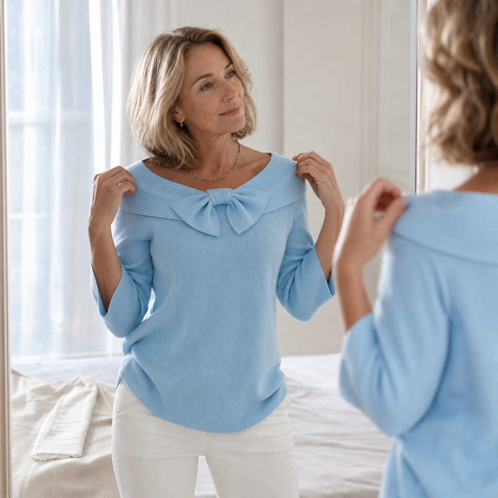 Bettina | Bow Neck Ribbed Knit Sweater