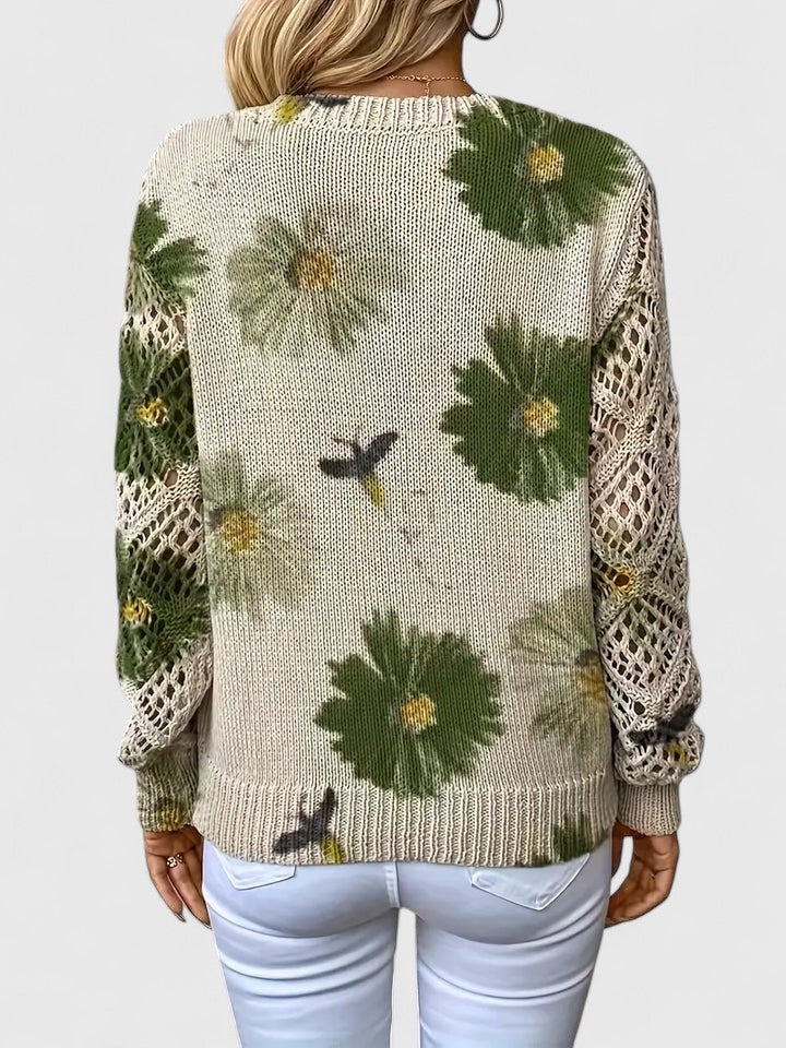 Women's Floral V-Neck Long Sleeve Sweater