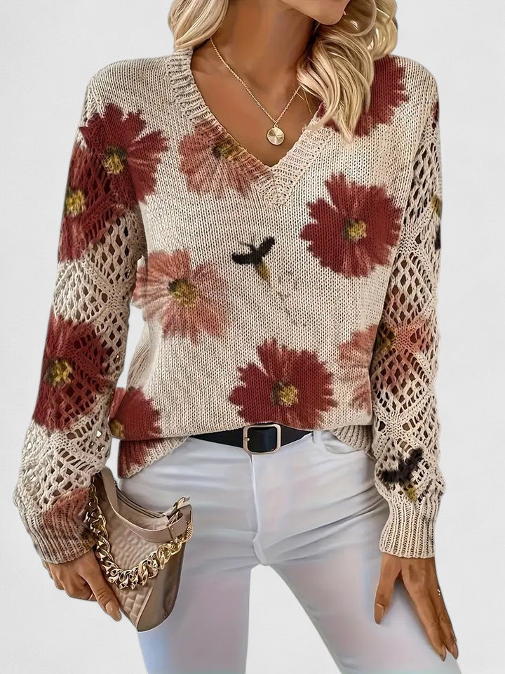 Women's Floral V-Neck Long Sleeve Sweater