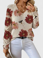 Women's Floral V-Neck Long Sleeve Sweater