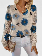Women's Floral V-Neck Long Sleeve Sweater