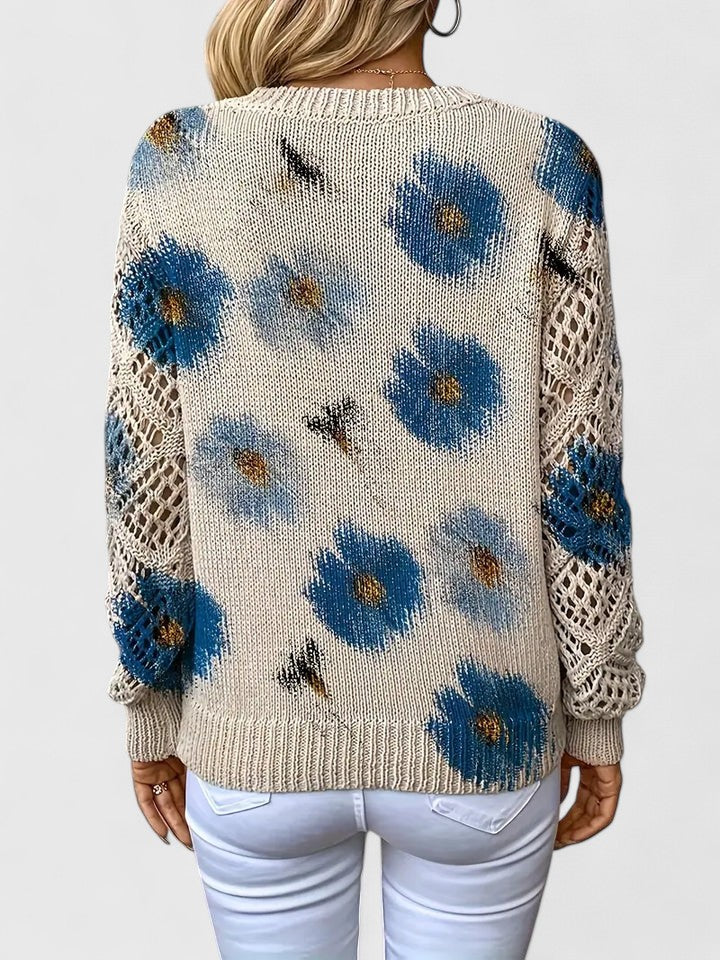 Women's Floral V-Neck Long Sleeve Sweater