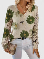 Women's Floral V-Neck Long Sleeve Sweater