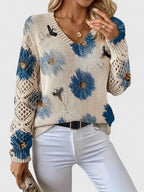 Women's Floral V-Neck Long Sleeve Sweater