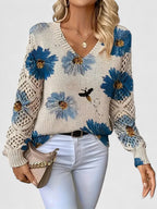 Women's Floral V-Neck Long Sleeve Sweater