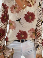 Women's Floral V-Neck Long Sleeve Sweater