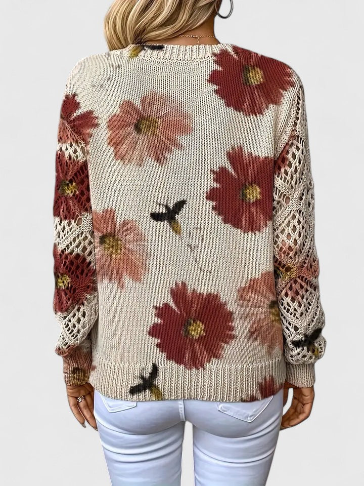 Women's Floral V-Neck Long Sleeve Sweater