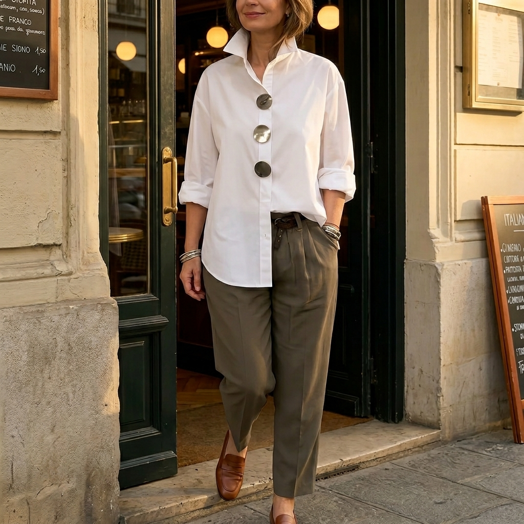 Women's White Oversized Button-Down Blouse