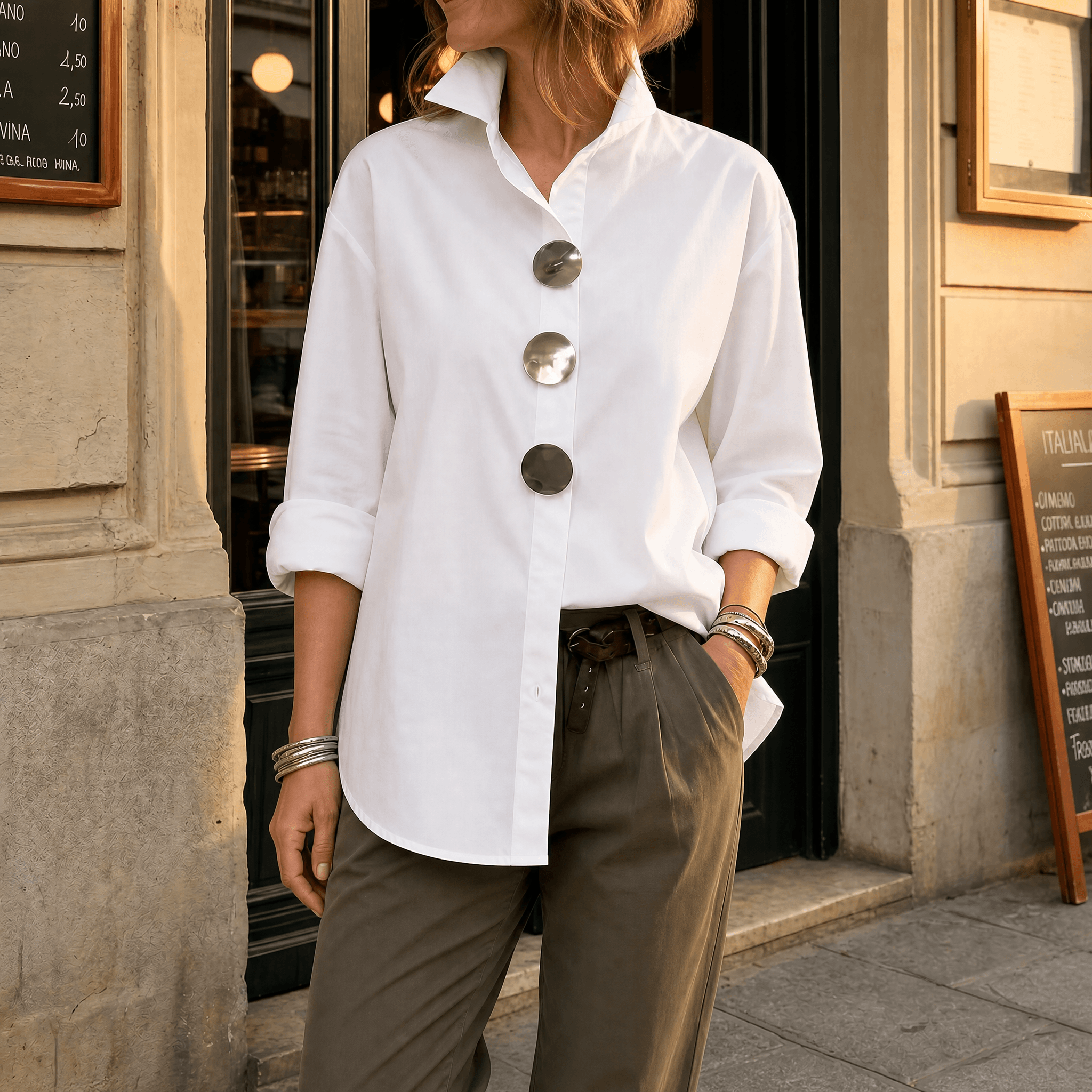 Women's White Oversized Button-Down Blouse