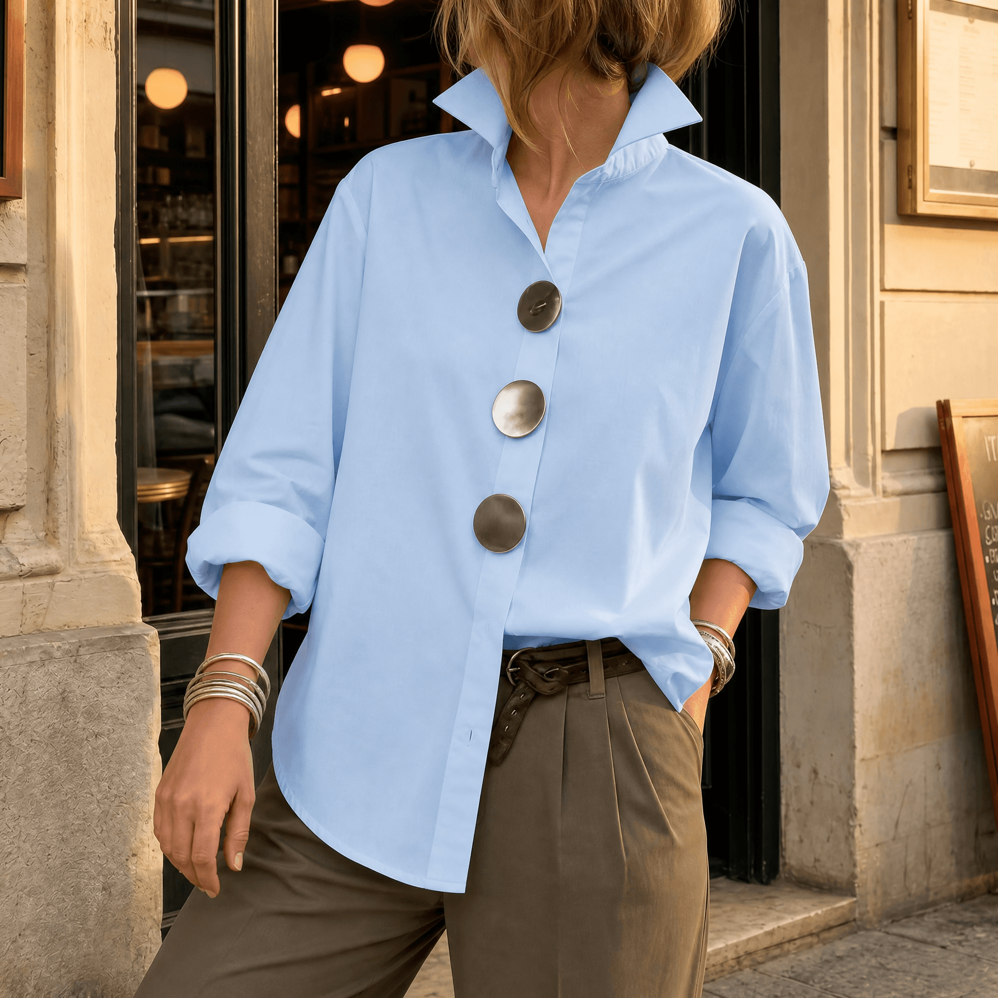 Women's White Oversized Button-Down Blouse