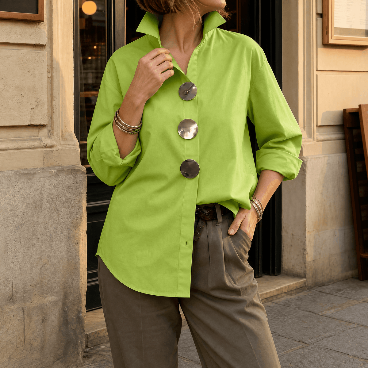 Women's White Oversized Button-Down Blouse