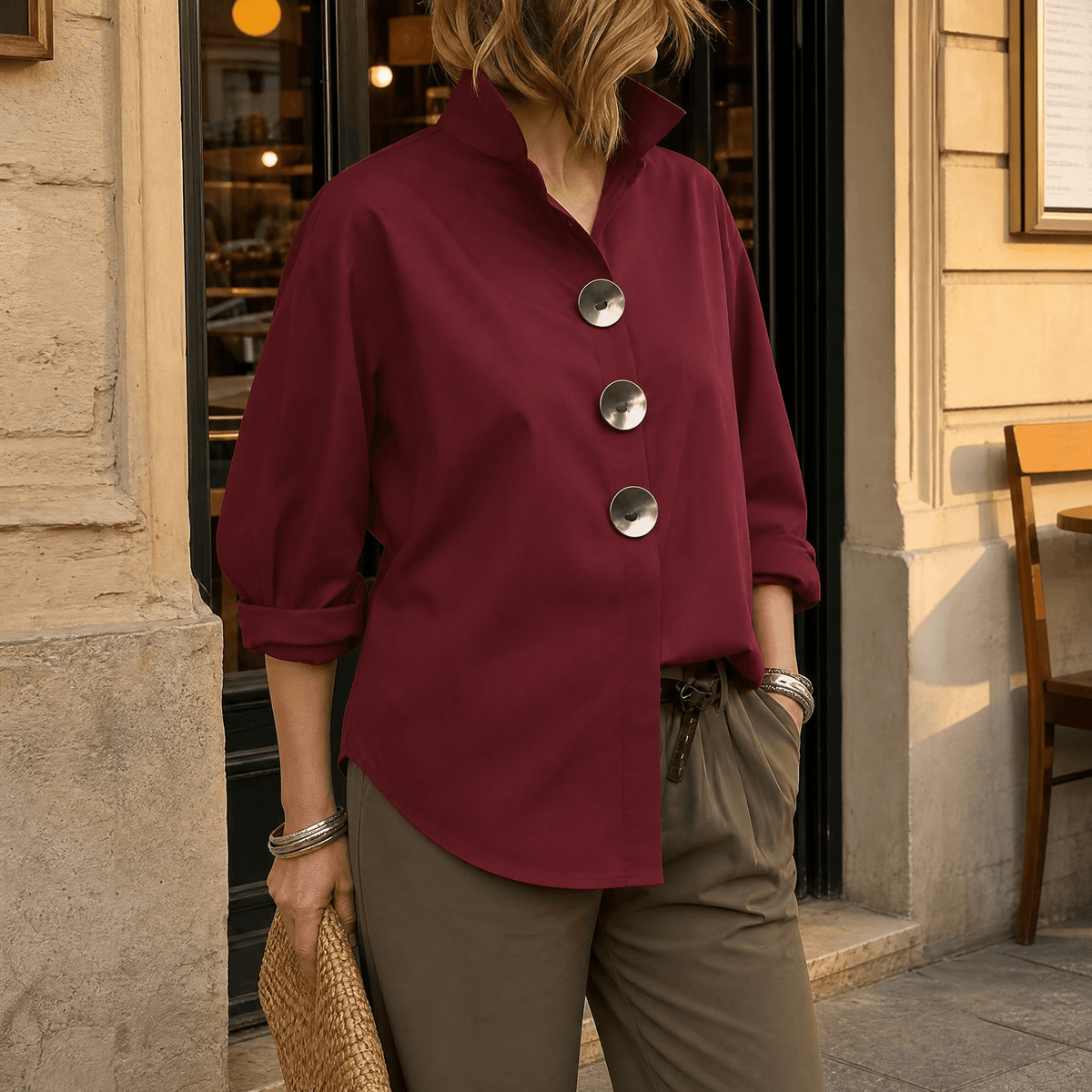 Women's White Oversized Button-Down Blouse