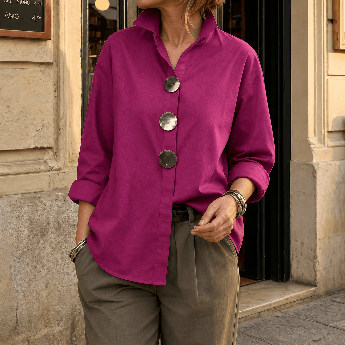 Women's White Oversized Button-Down Blouse