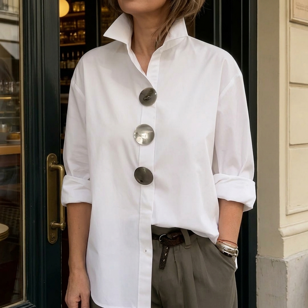 Women's White Oversized Button-Down Blouse