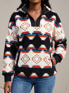 Shawl-Neck Aztec Sherpa Pullover - Ivory Aztec