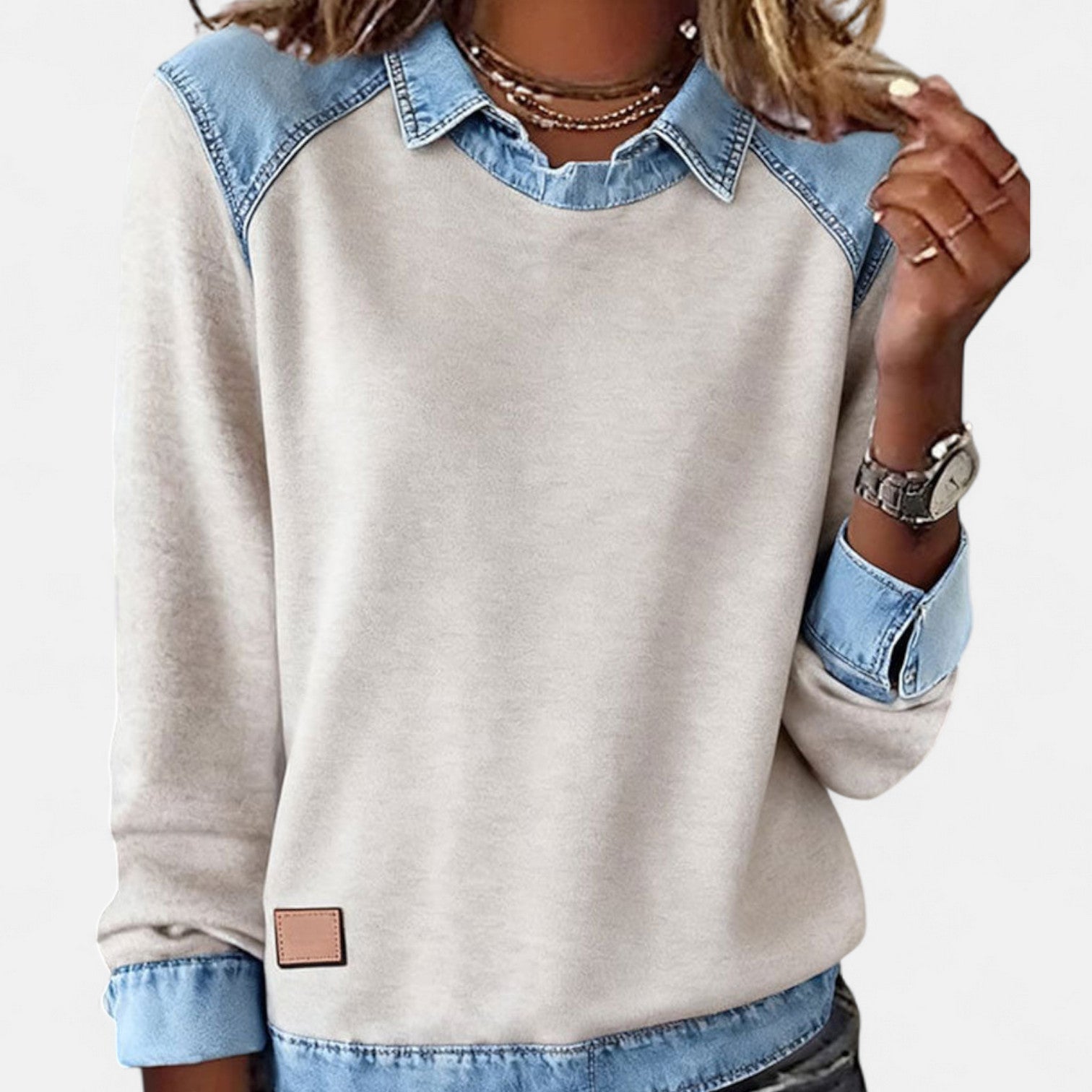 Women's Collared Long Sleeve Sweater - Beige
