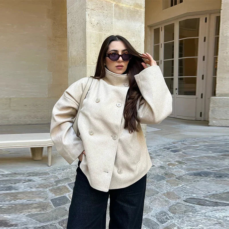 Women's Double Breasted Stand Collar Coat