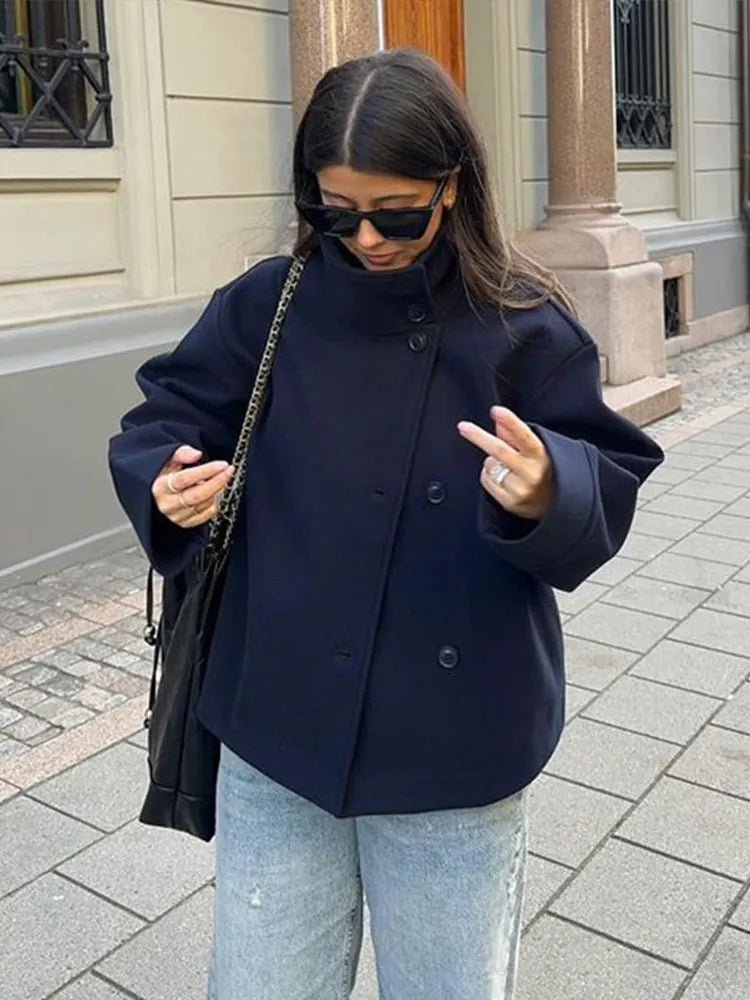 Women's Double Breasted Stand Collar Coat