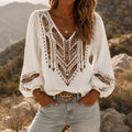 Women's Boho Embroidered V-Neck Blouse