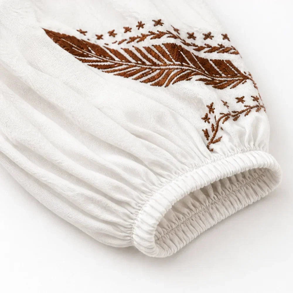 Women's Boho Embroidered V-Neck Blouse