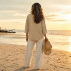 Women's Relaxed V-Neck Blouse 3/4 Sleeve