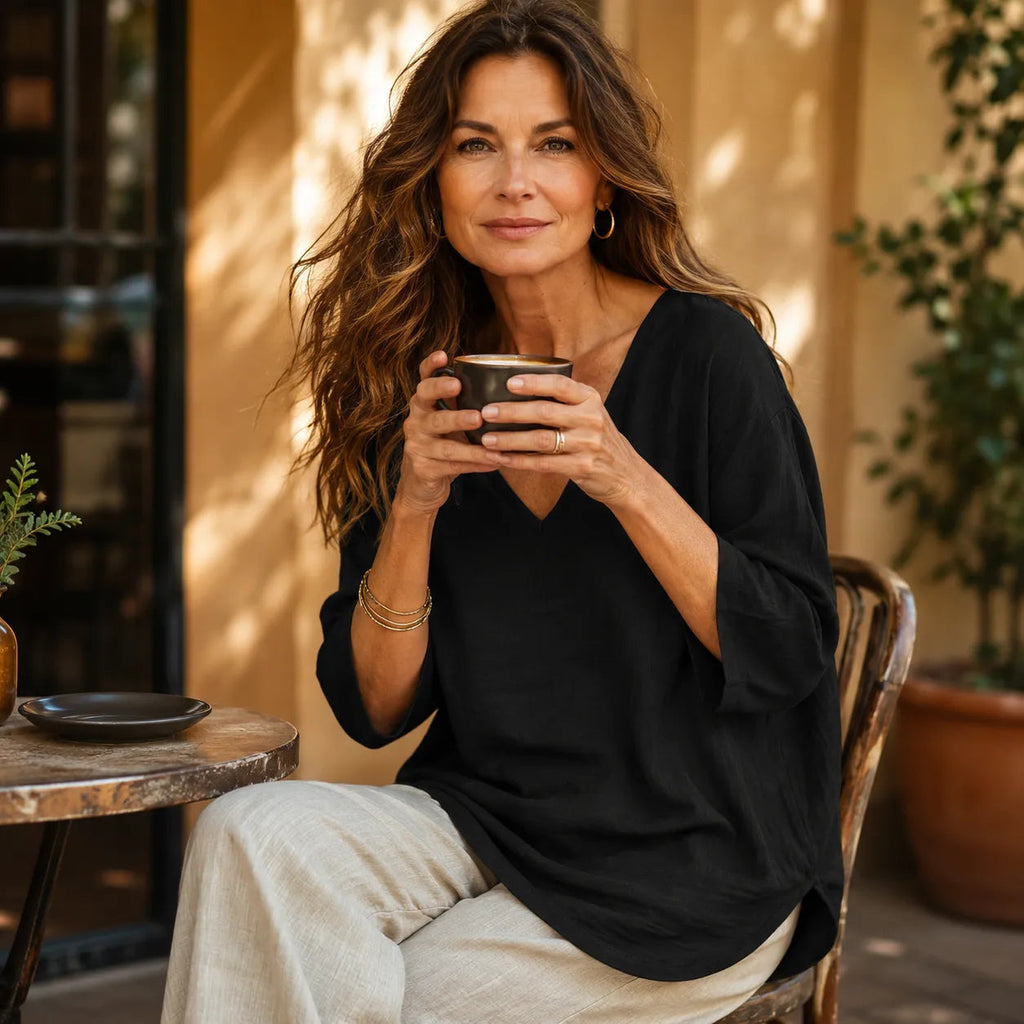 Women's Relaxed V-Neck Blouse 3/4 Sleeve