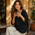 Women's Relaxed V-Neck Blouse 3/4 Sleeve
