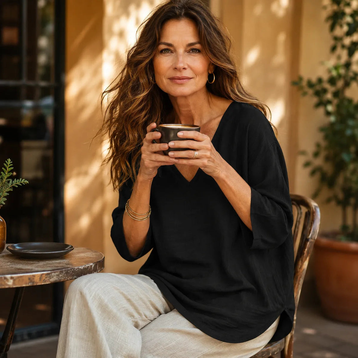 Women's Relaxed V-Neck Blouse 3/4 Sleeve