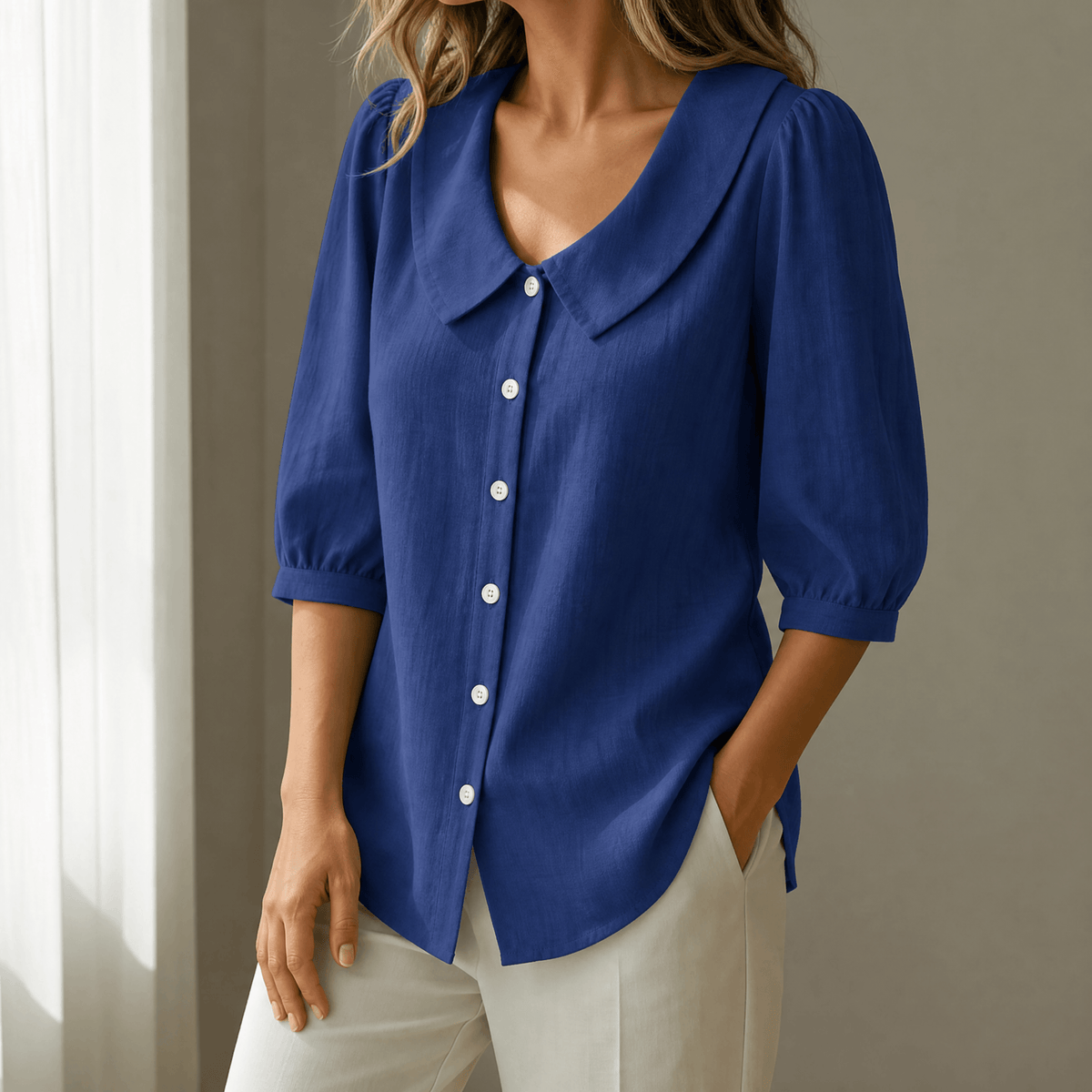 Women's Peter Pan Collar Button-Up Blouse