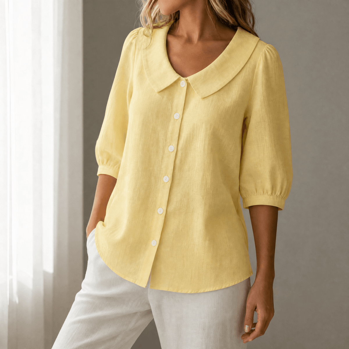 Women's Peter Pan Collar Button-Up Blouse