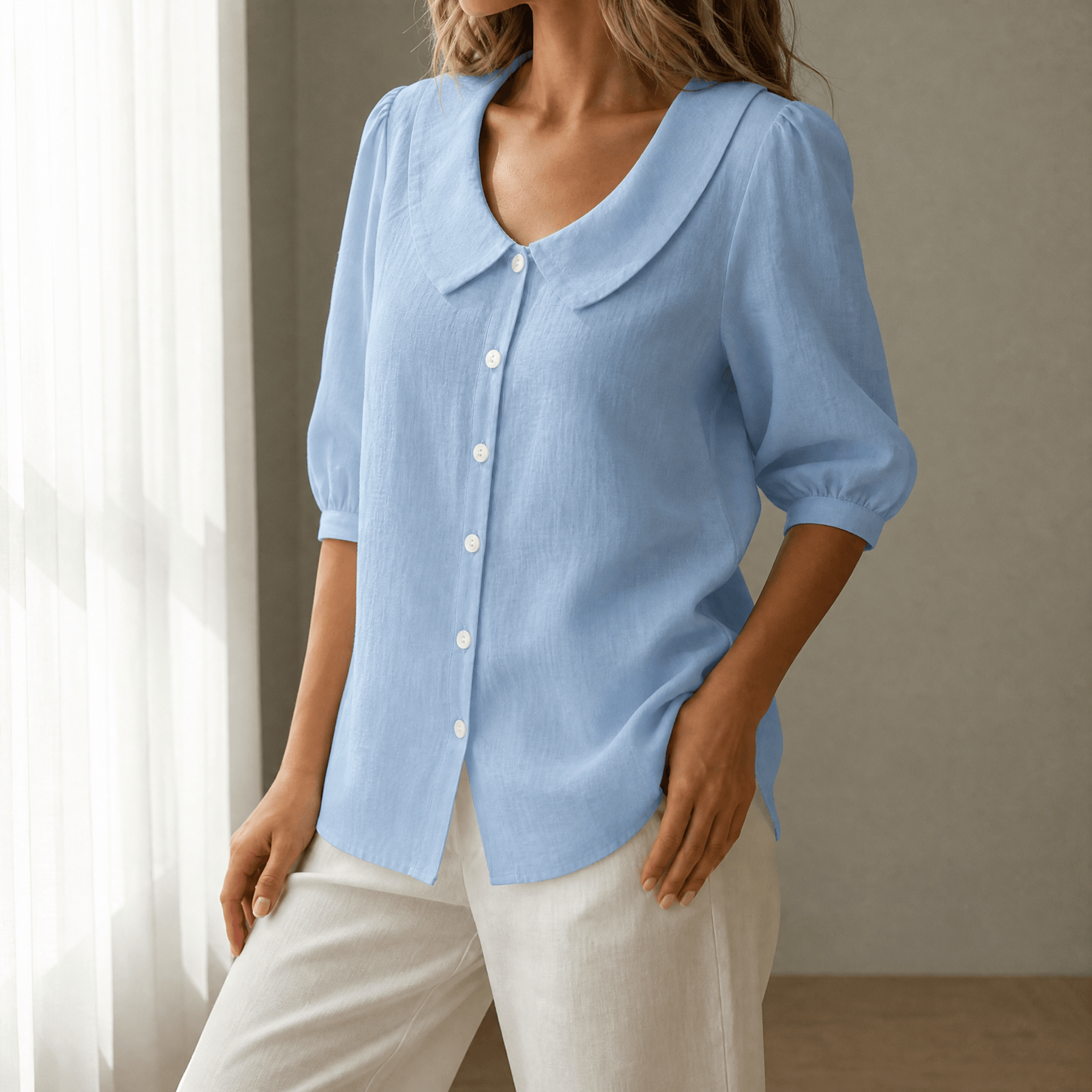 Women's Peter Pan Collar Button-Up Blouse