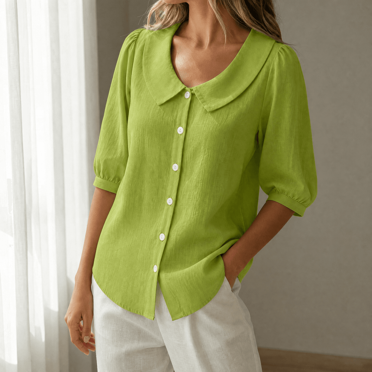 Women's Peter Pan Collar Button-Up Blouse