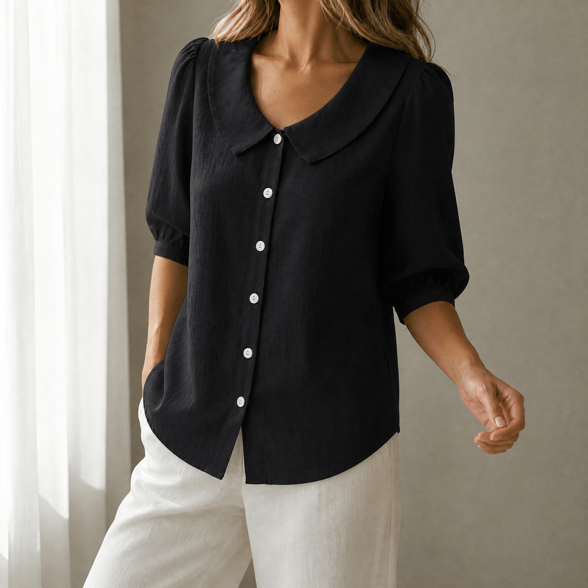 Women's Peter Pan Collar Button-Up Blouse