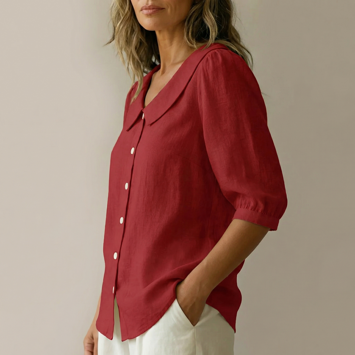 Women's Peter Pan Collar Button-Up Blouse