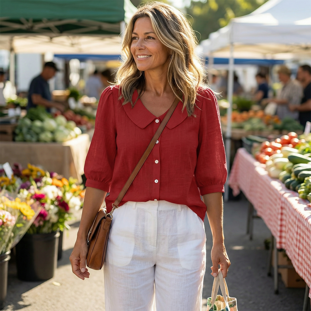 Women's Peter Pan Collar Button-Up Blouse