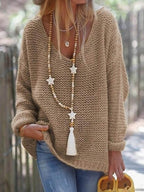 Women's V Neck Long Sleeve Knit Sweater