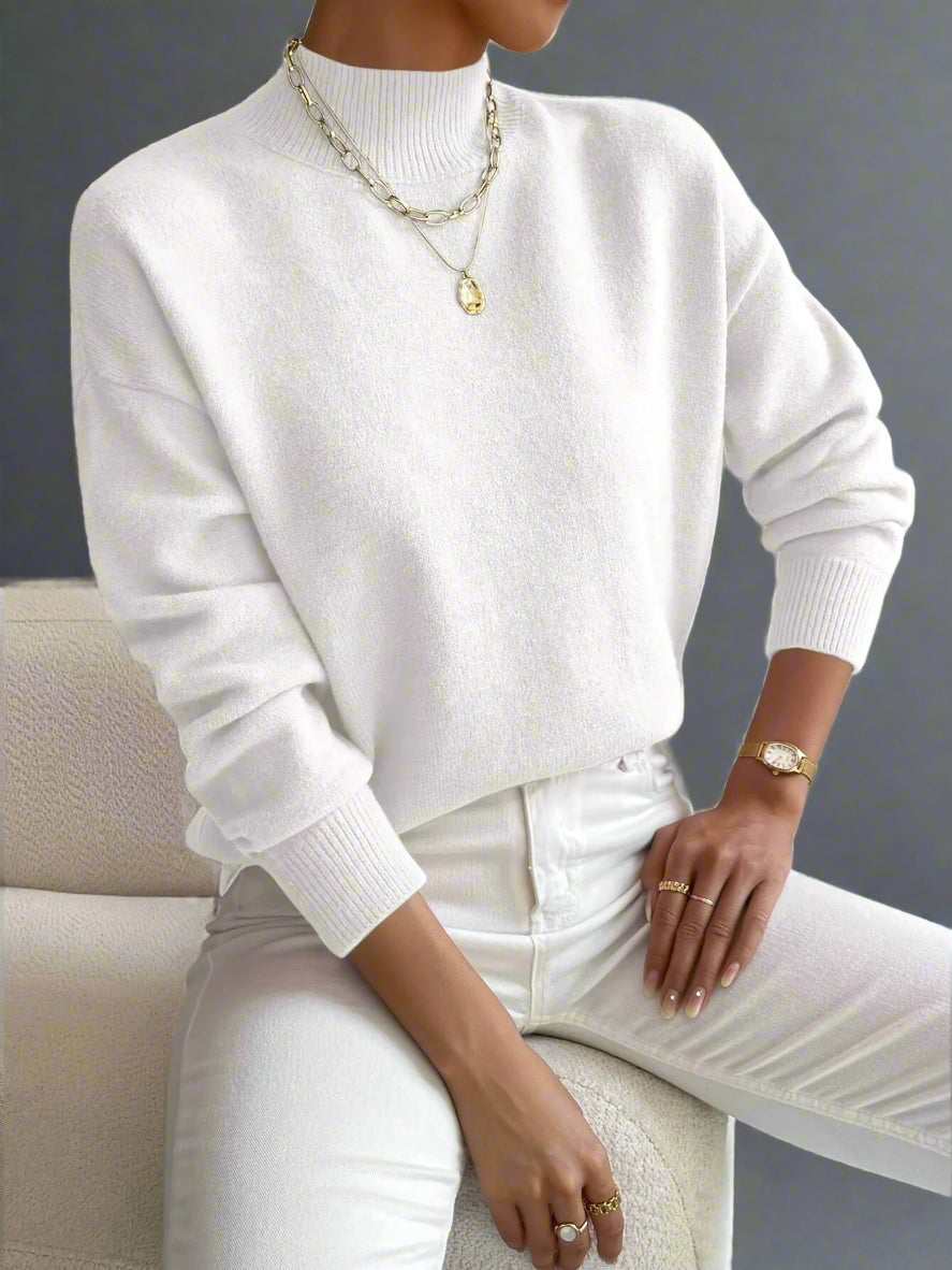 Women's Mock Neck Long Sleeve Sweater - White