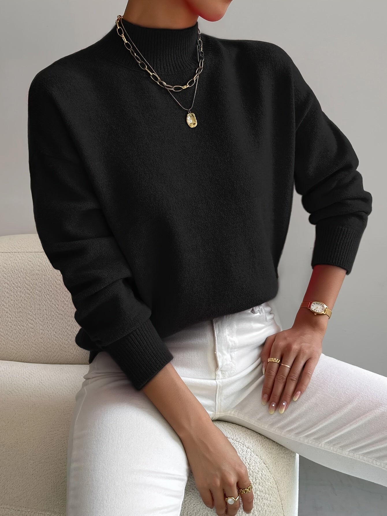 Women's Mock Neck Long Sleeve Sweater