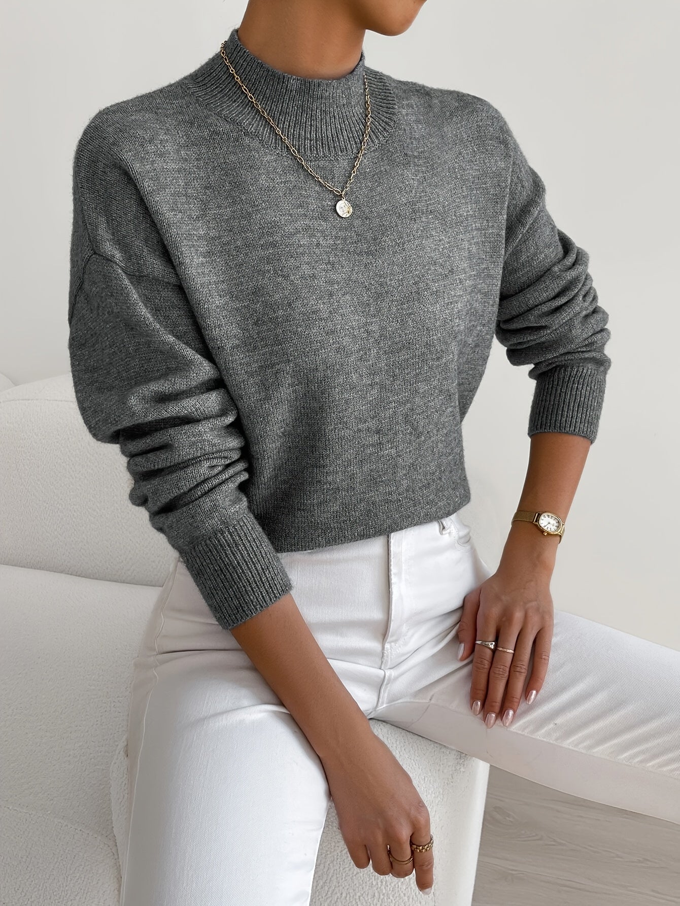 Women's Mock Neck Long Sleeve Sweater