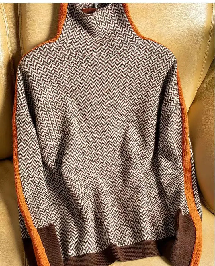Women's Herringbone Turtleneck Sweater - Orange