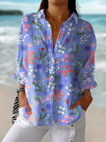 Women's Floral Print Relaxed Blouse - Purple