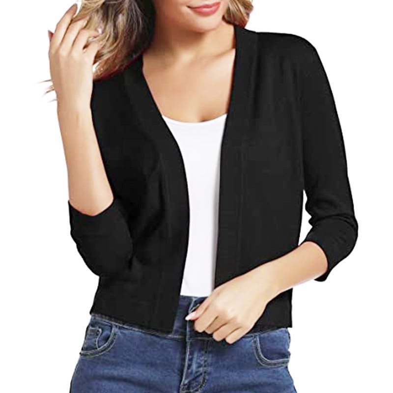 Women's Open Front 3/4 Sleeve Cardigan - Beige