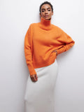 Women's Oversized Turtleneck Sweater - Orange