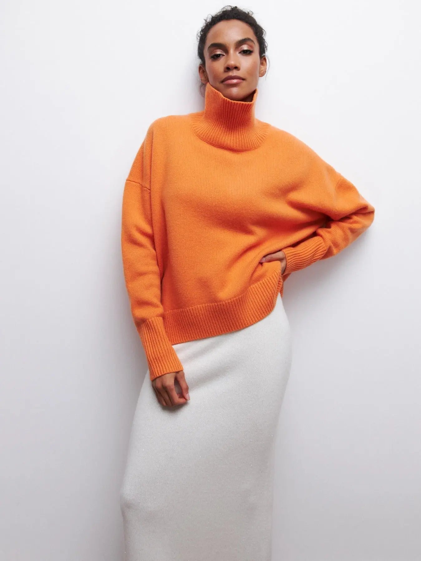 Women's Oversized Turtleneck Sweater - Orange