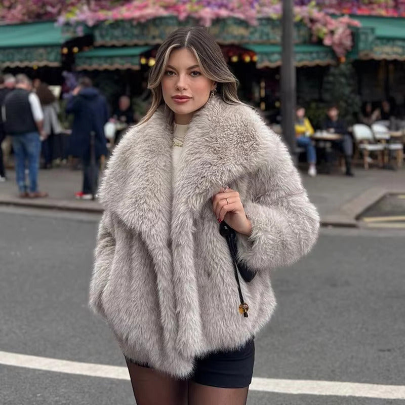 Cosima | Oversized Shawl Collar Faux Fur Coat