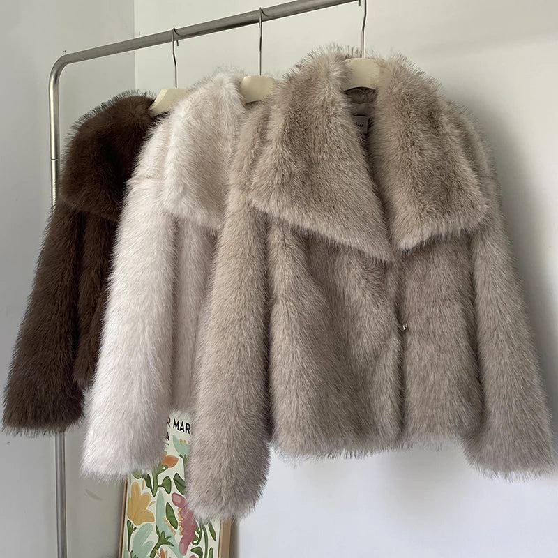 Cosima | Oversized Shawl Collar Faux Fur Coat