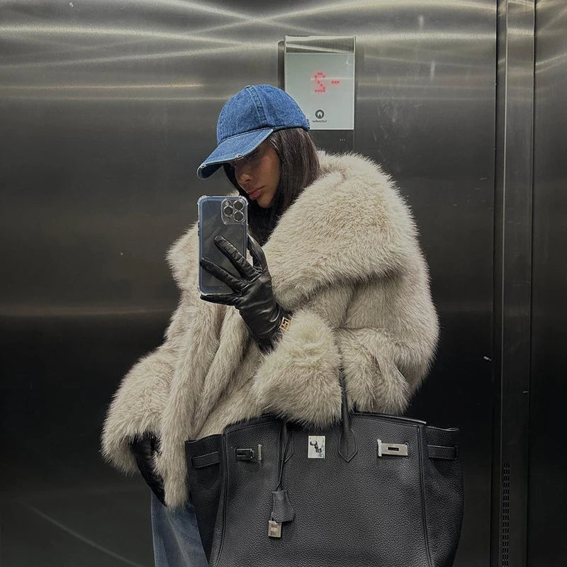 Cosima | Oversized Shawl Collar Faux Fur Coat