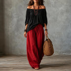 Women's Wide Leg Pants & Off-Shoulder Top Set
