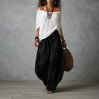 Women's Wide Leg Pants & Off-Shoulder Top Set