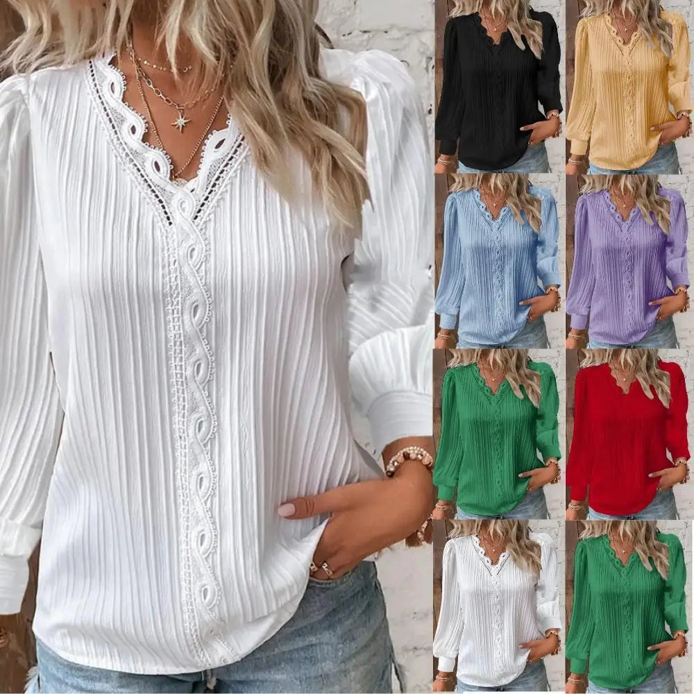 Women's V Neck Ribbed Long Sleeve Blouse